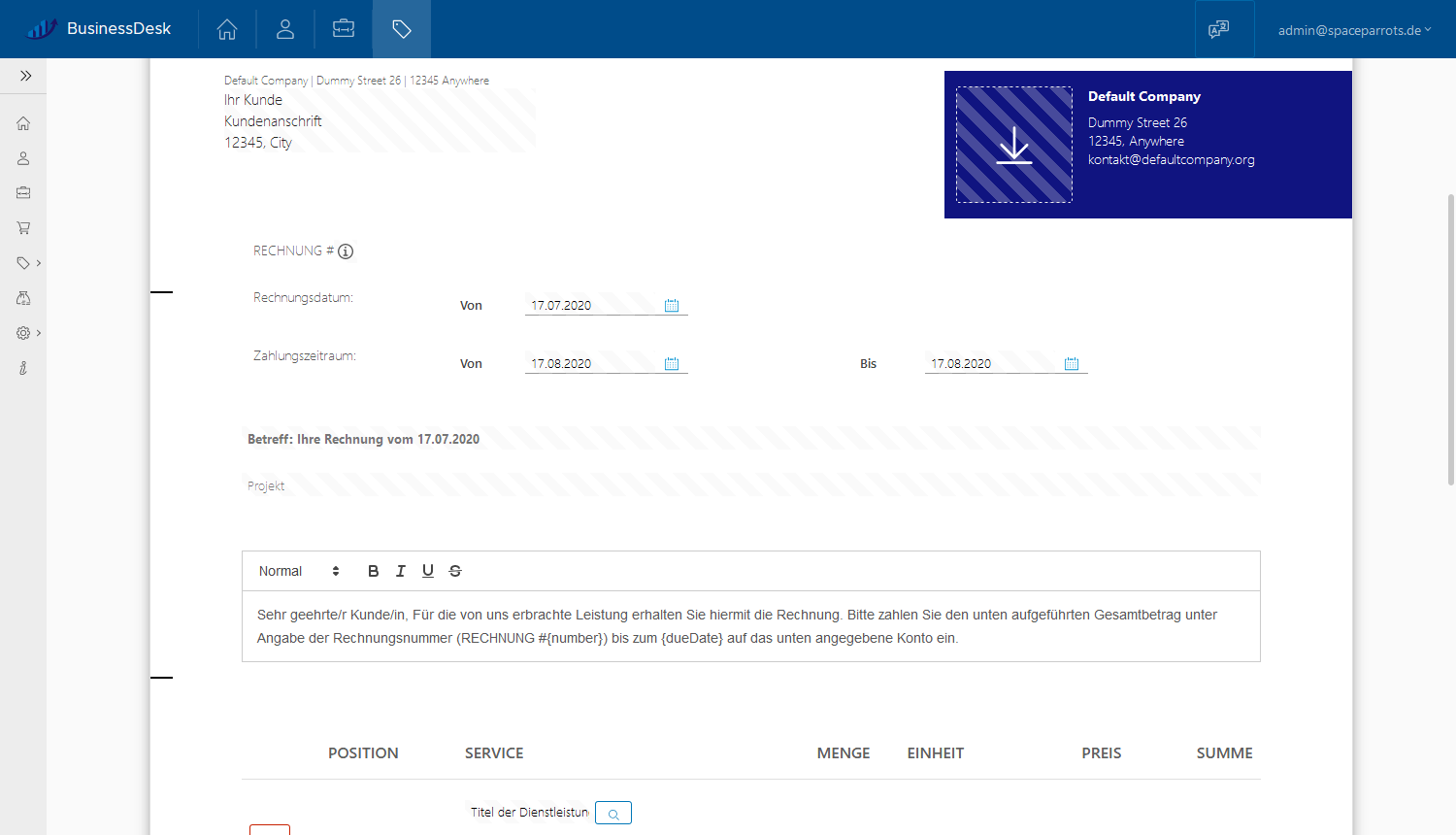 BusinessDesk Invoice Editor
