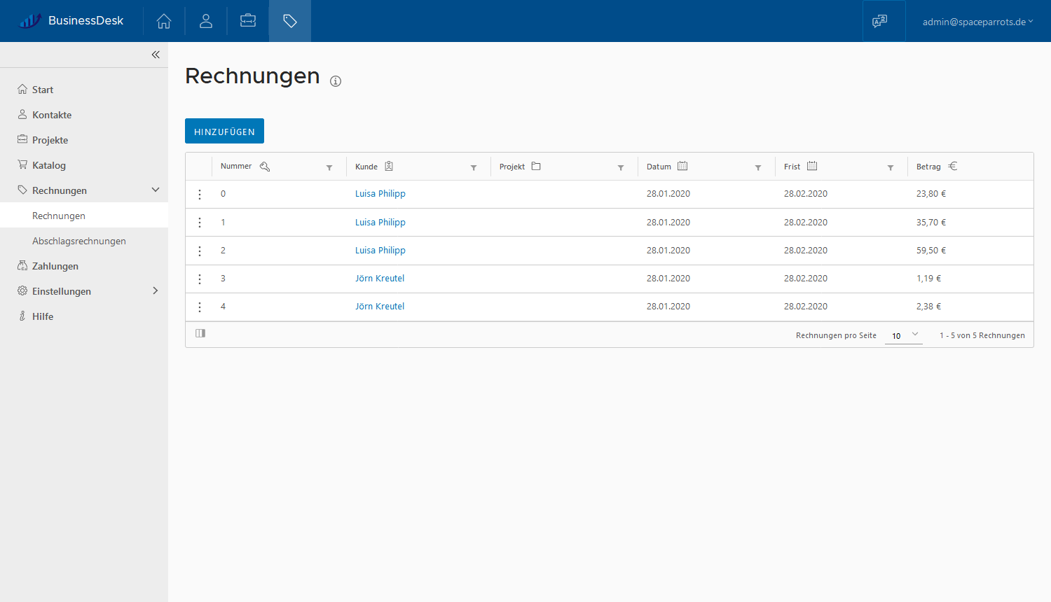 BusinessDesk Invoice Overview